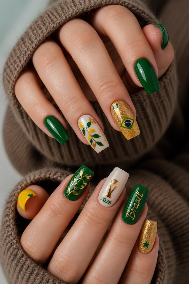 Unhas minimalistas com detalhe verde Copa